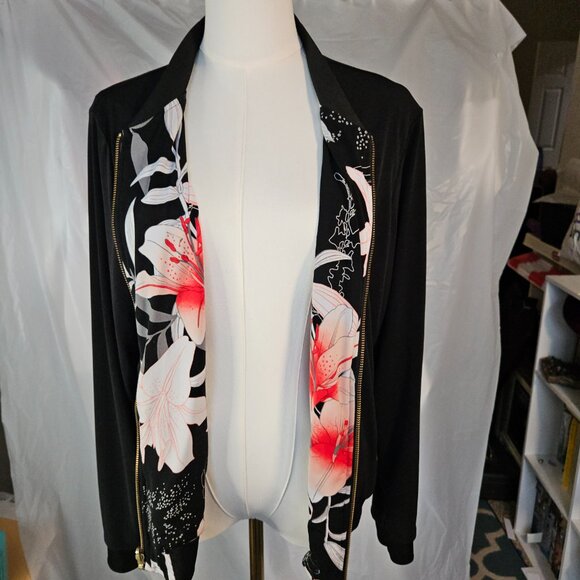 Reversible Floral Bomber Jacket β Black/Floral β Zip Front - Picture 5 of 8